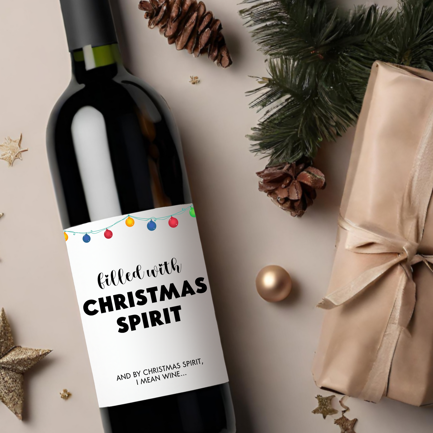 Filled With Christmas Spirit Holida Wine Label