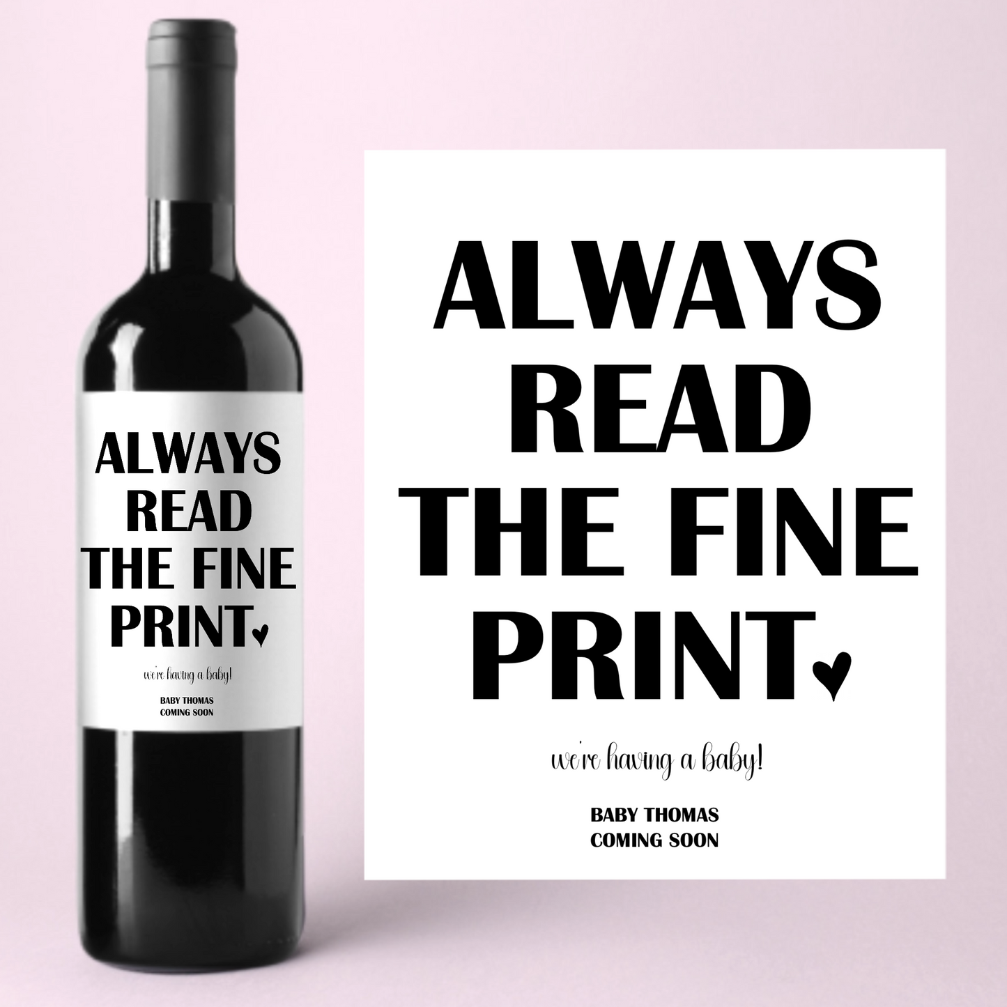Always Read The Fine Print Baby Announcement Wine Label