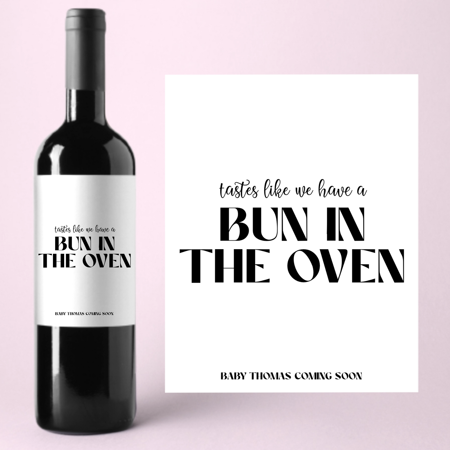 Bun In The Oven Baby Announcement Wine Label