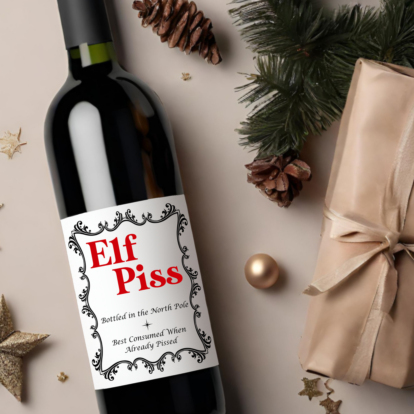 Elf Piss Holiday Wine Label