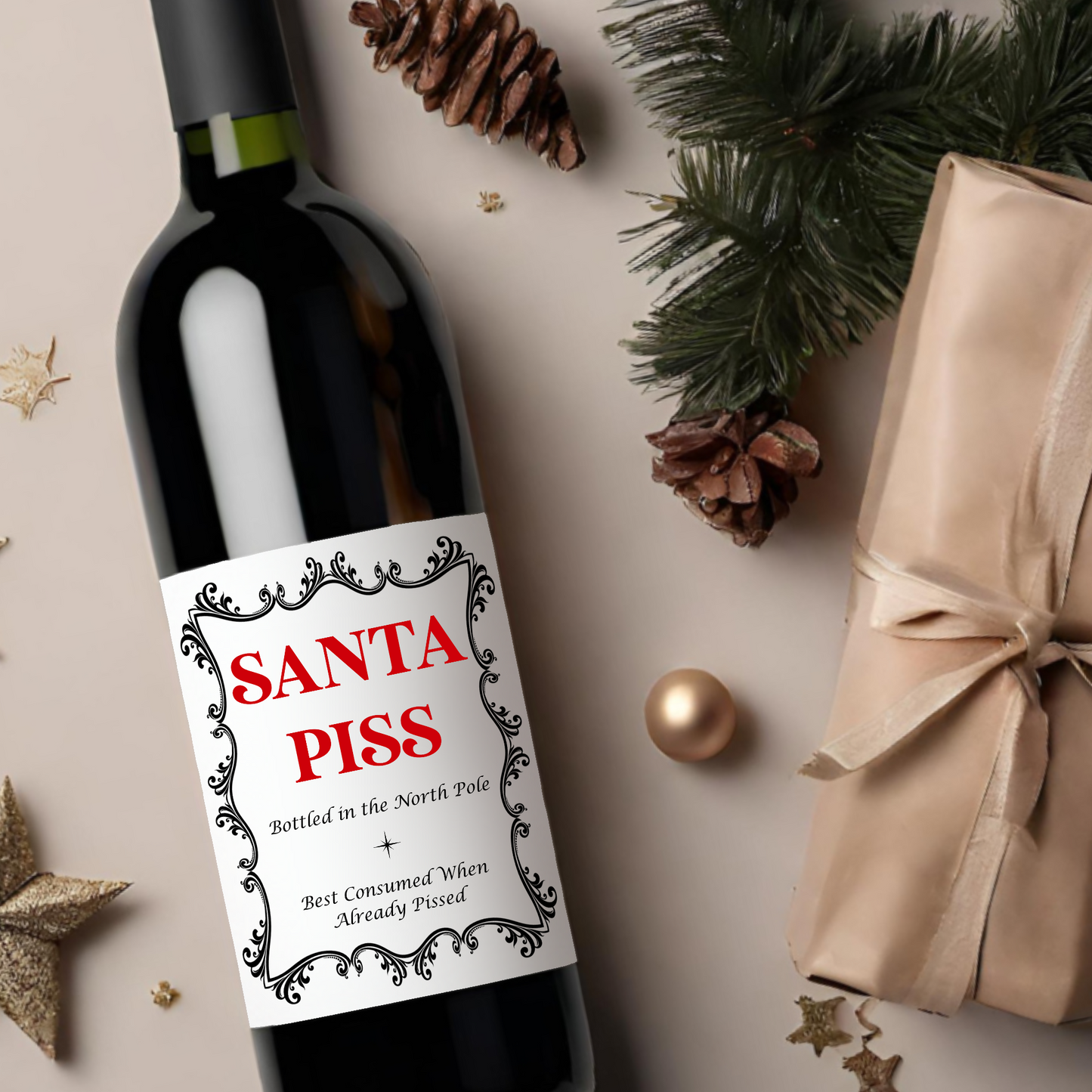 Santa Piss Holiday Wine Label