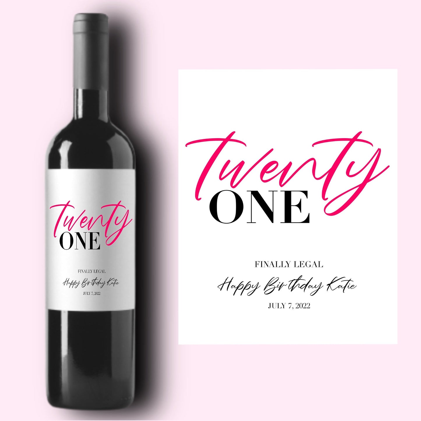 TWENTY FIRST * 21st Birthday Wine Label * Personalized Happy Birthday * Liquor Bottle Label * Gift For Her * Funny Cute Gift Ideas *