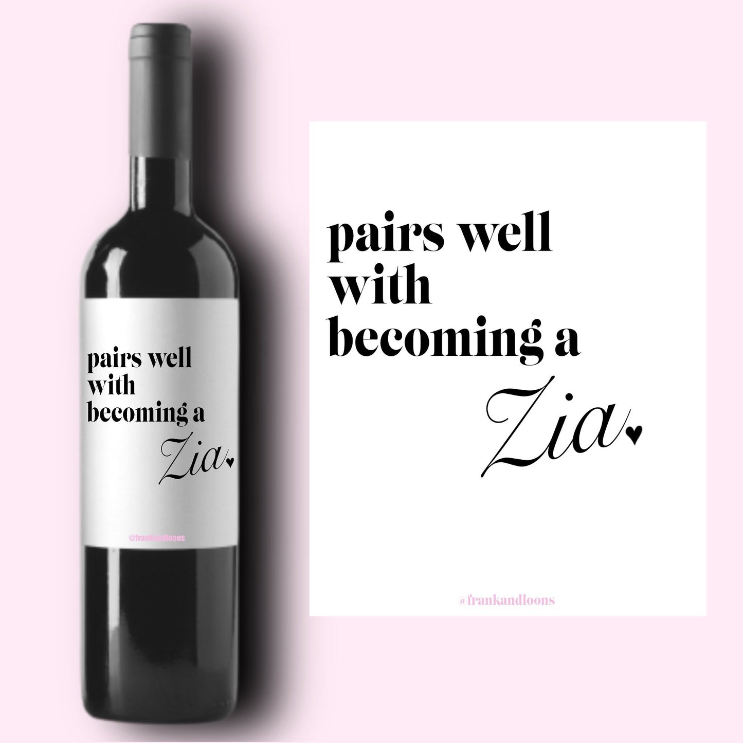 Baby Announcement Wine Labels * Pregnancy Announcement Gift * Sister Aunt * Pairs Well With Becoming A Zia * We're Having A Baby * Italian *