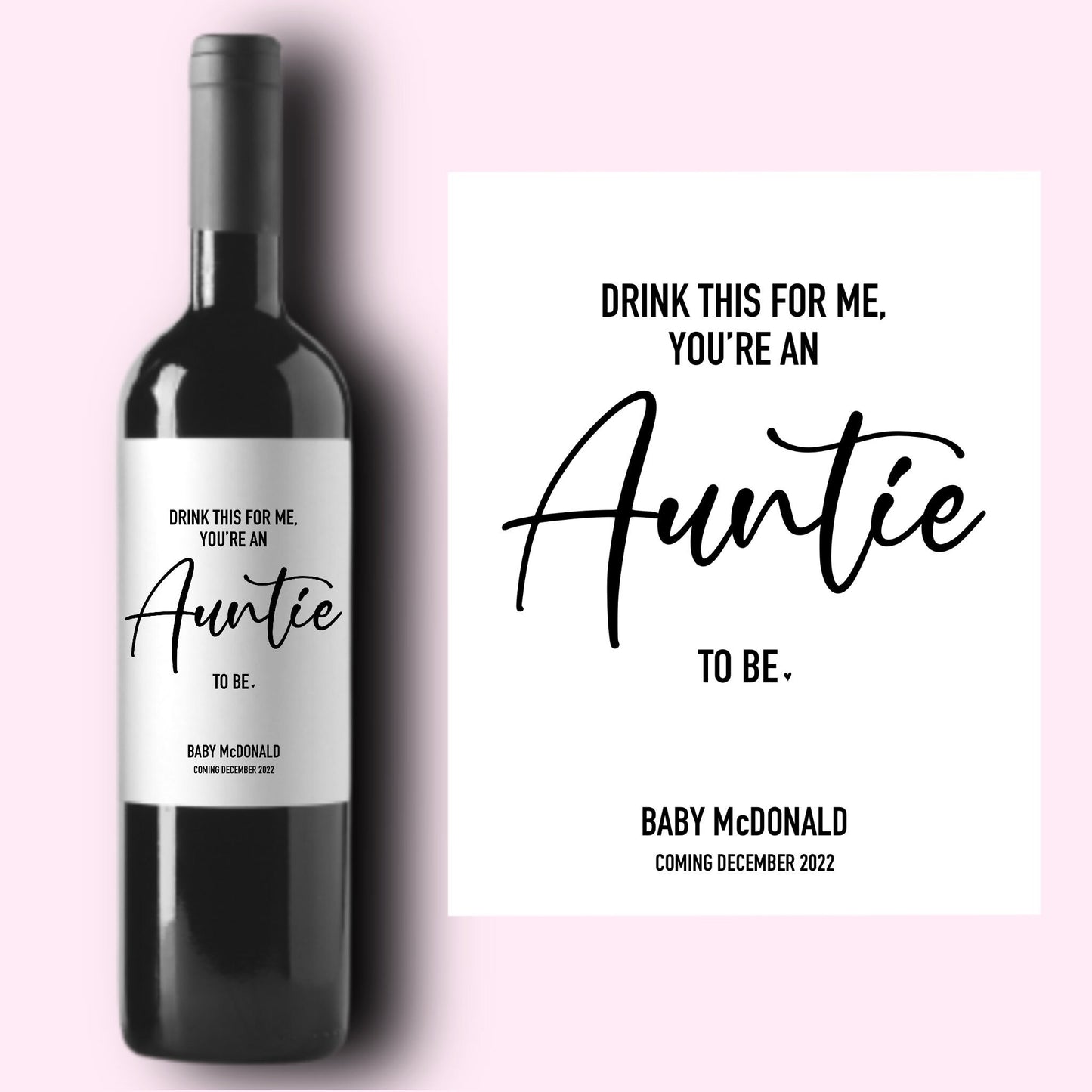 Baby Announcement Wine Labels * Personalized Pregnancy Announcement * Drink This For Me * Sister Aunt Gift * We're Having A Baby * Auntie