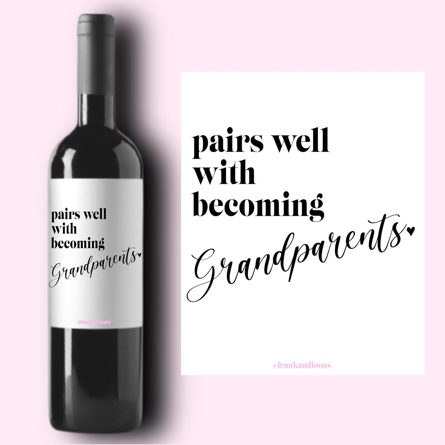 Baby Announcement Wine Labels | Personalized Pregnancy Announcement Gift | Pairs well with being Grandparents | Gift for Aunt, Uncle