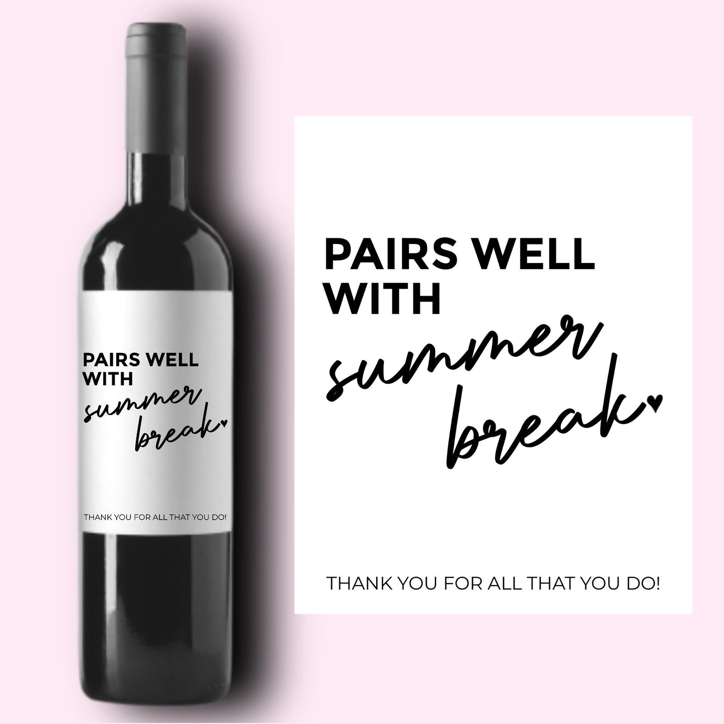 Teacher Gift Personalized Wine Labels | Pairs Well With Summer Break | Grandparents | End of Year Gift | Preschool Graduation Gift |