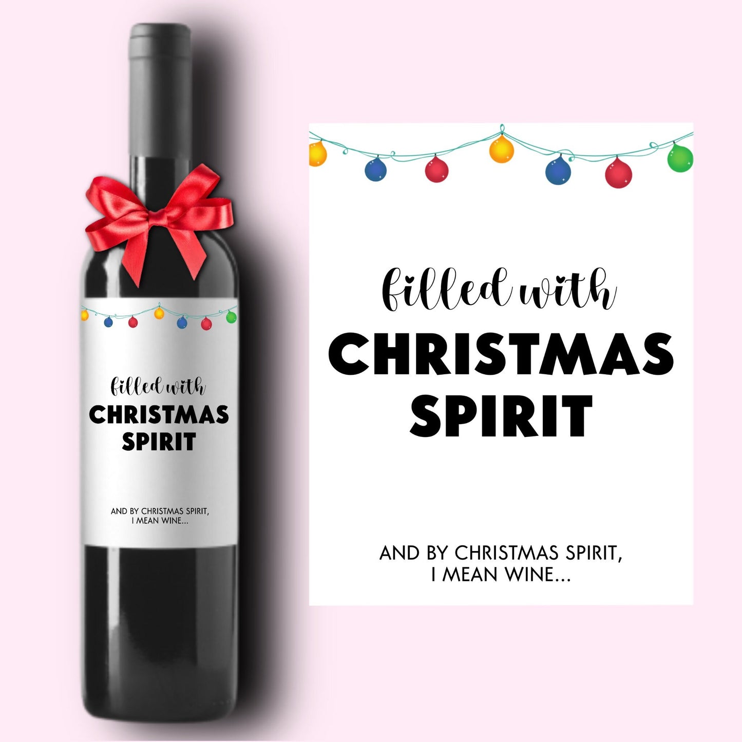 Funny Holiday Christmas Wine Label * Custom Wine Labels * Filled With Christmas Spirit * Liquor Label * Hostess Gift * Holiday Party *