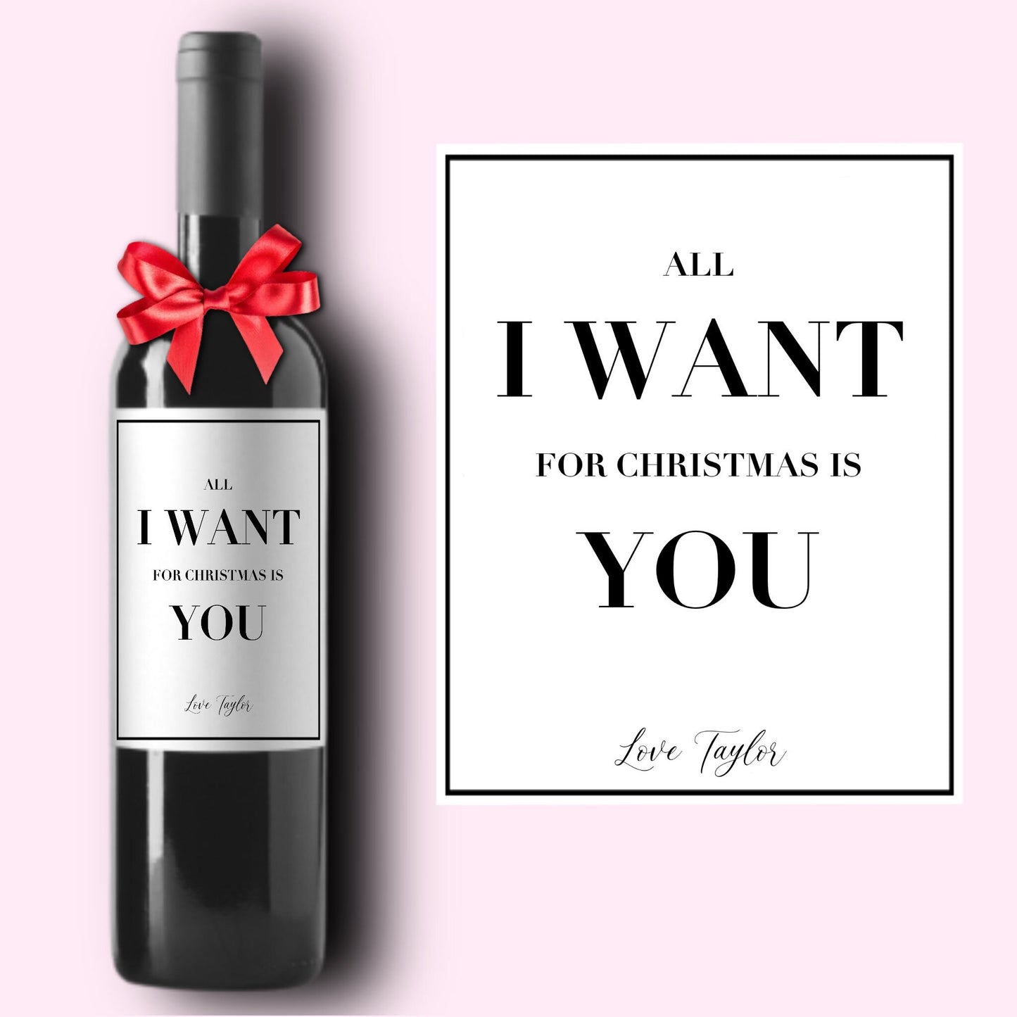 Funny Holiday Christmas Wine Label * Custom Wine Labels * All I Want For Christmas Is You * Hostess Gift * Holiday Party * Girlfriend Gift *