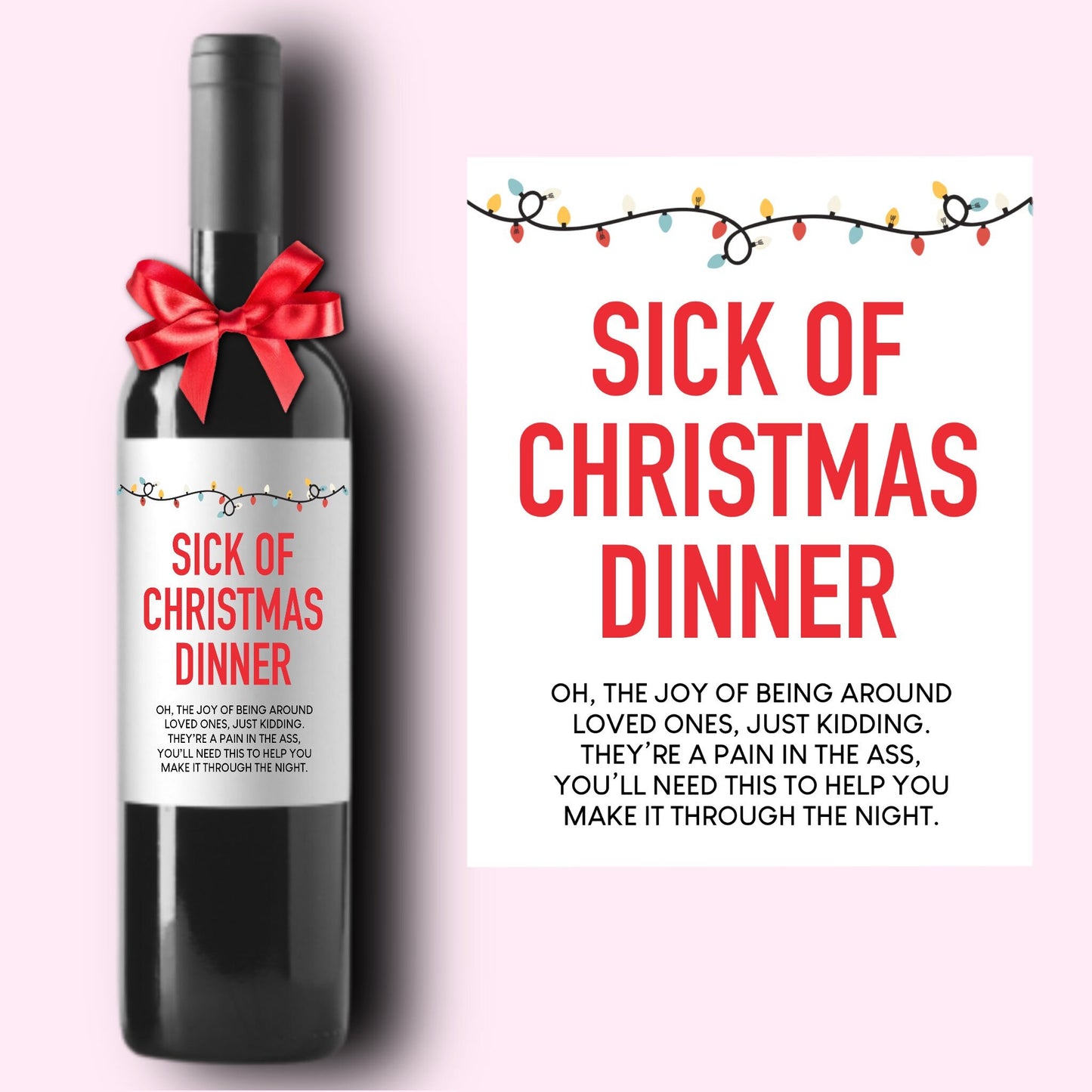 Funny Holiday Christmas Wine Label * Custom Wine Labels * Grinch * Sick of Christmas * Liquor Label * Hostess Gift * Hanukkah Holiday Party