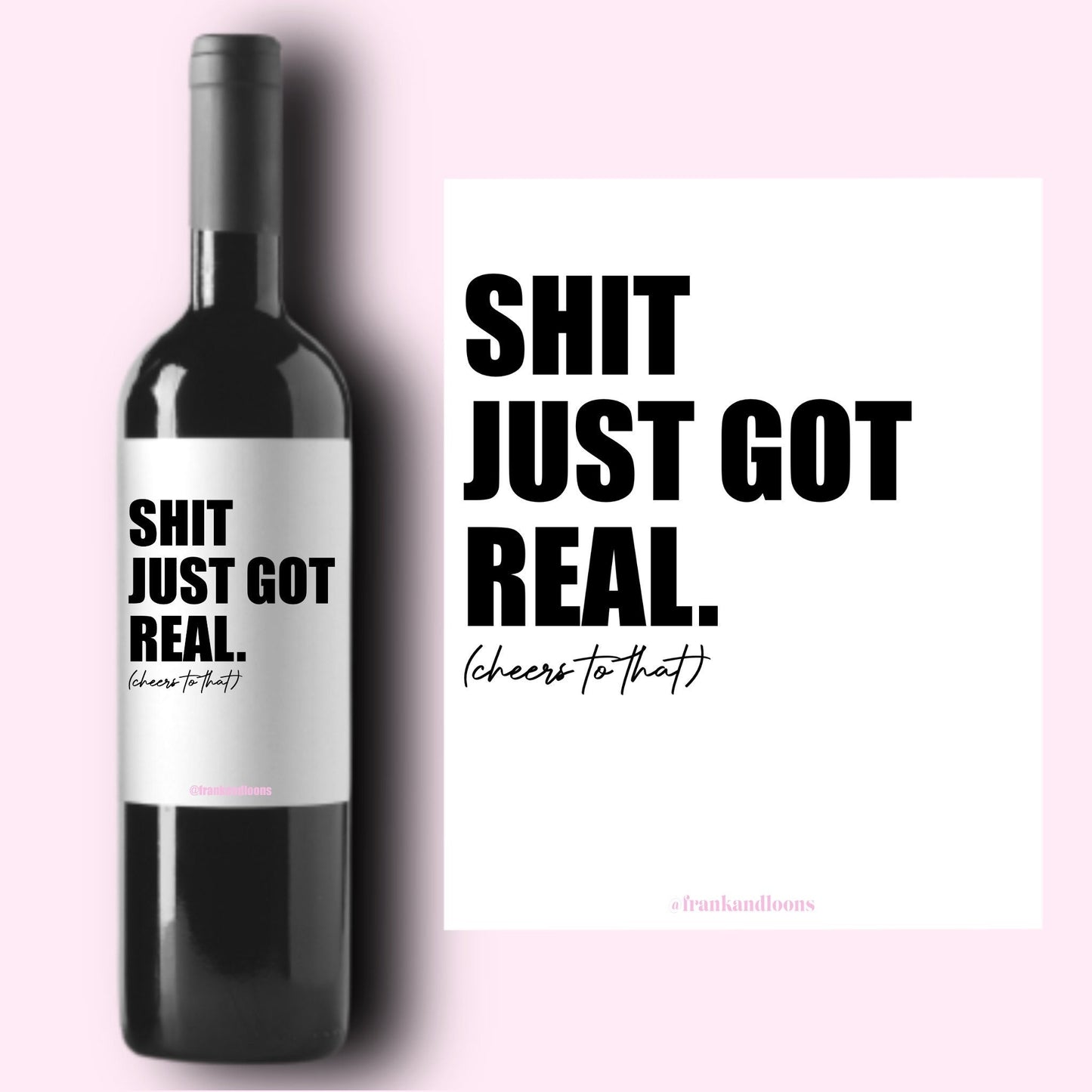 Graduation Gift Wine Labels | Promotion Gift | New Job Gift for Her | Gift for Him | Retirement Gift | Shit Just Got Real Cheers |