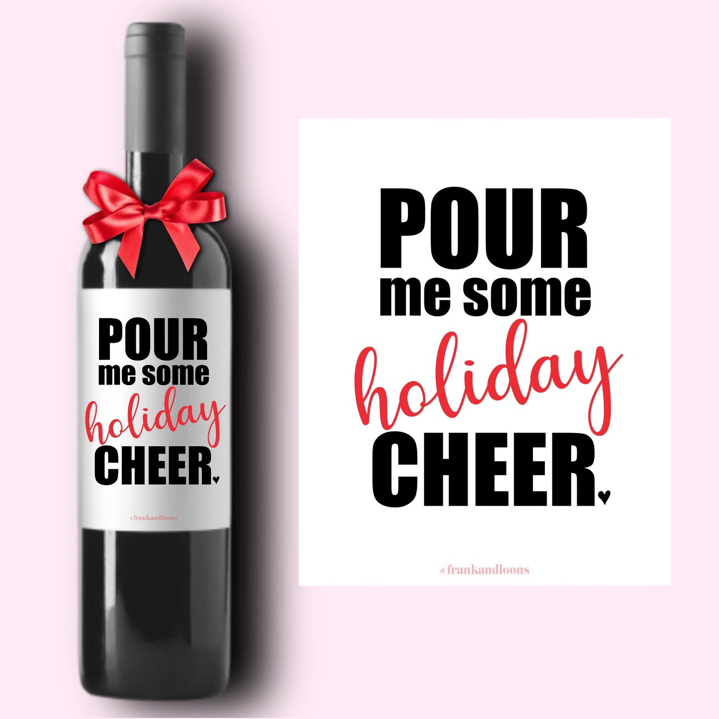 Funny Holiday Christmas Wine Label * Custom Wine Labels * Pour Me Holiday Cheer * Liquor Label * Hostess Gift * Holiday Party * Hanukkah *