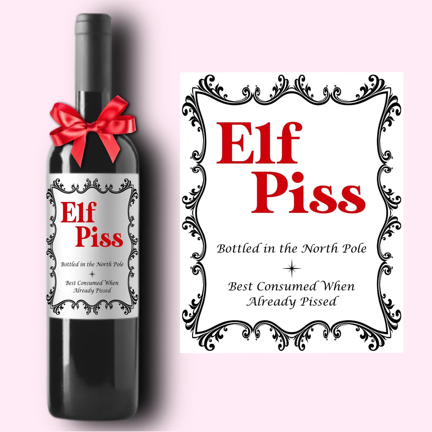 Funny Holiday Christmas Wine Label * Custom Wine Labels * Elf Piss * Secret Santa * Hostess Gift * Holiday Party * Hanukkah Dinner