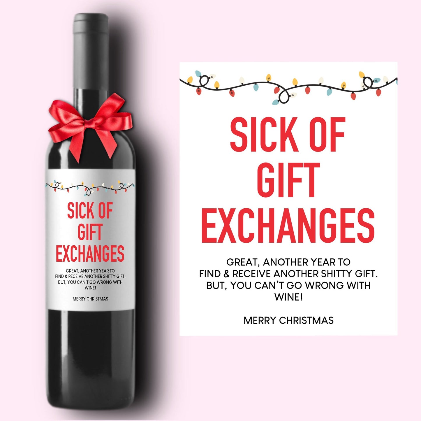 Funny Holiday Christmas Wine Label * Custom Wine Labels * Grinch * Sick of Christmas * Liquor Label * Hostess Gift * Hanukkah Holiday Party