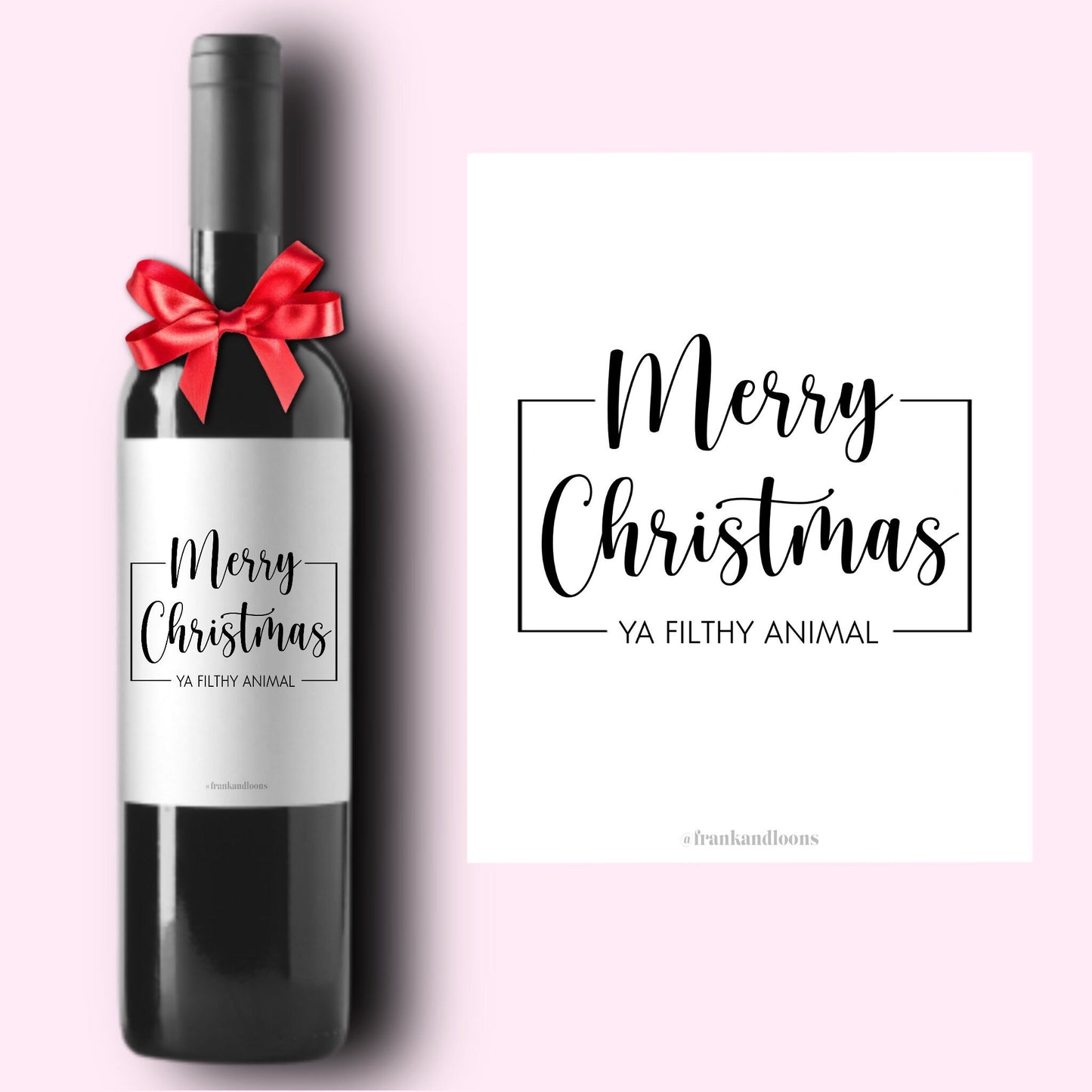 Funny Holiday Christmas Wine Label * Custom Wine Labels * Merry Christmas Ya Filthy Animal * Liquor Label * Hostess Gift * Holiday Party *