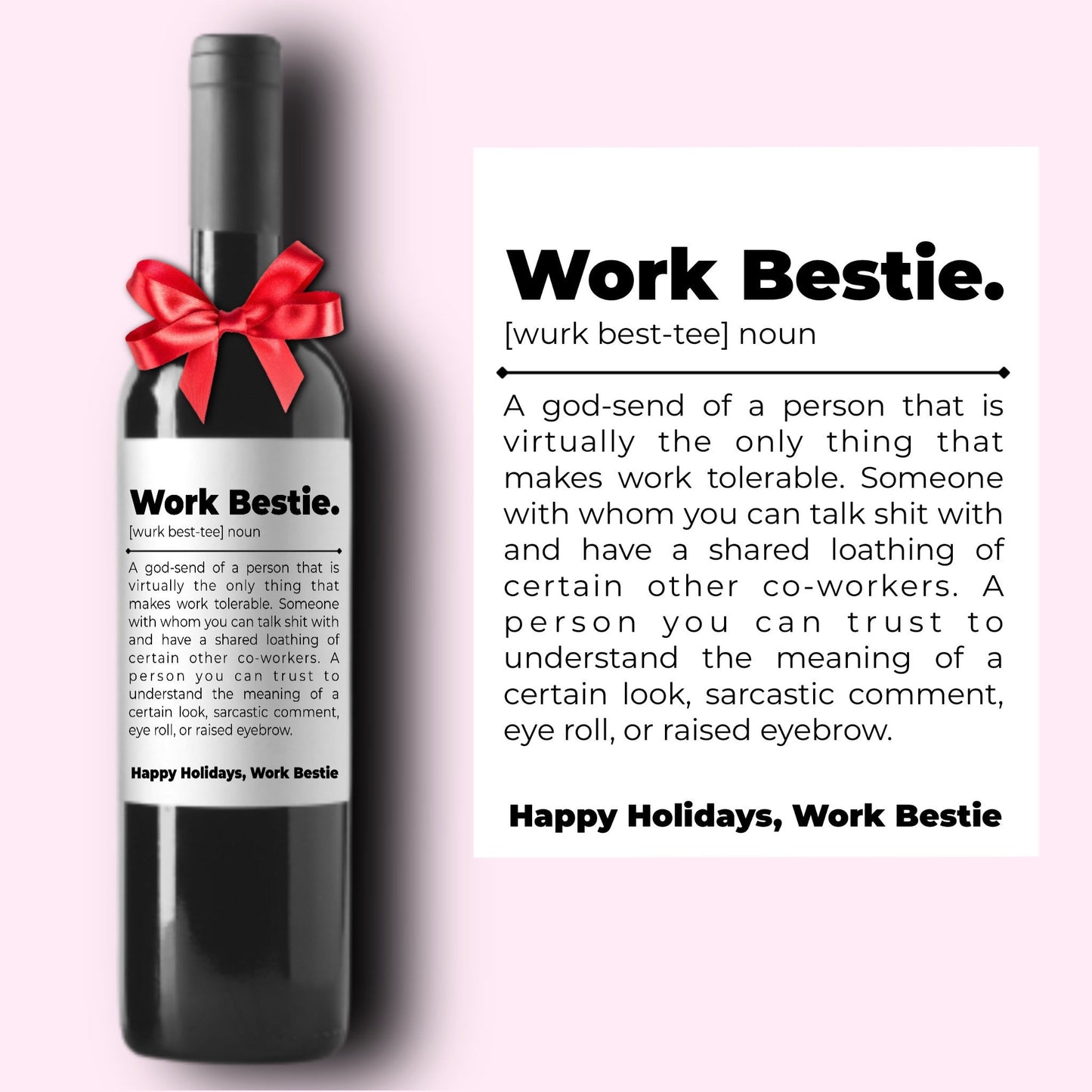 Funny Holiday Christmas Wine Label * Custom Wine Labels * Friend Coworker * Liquor Label * Colleague Gift * Work Bestie Gift * Holiday *