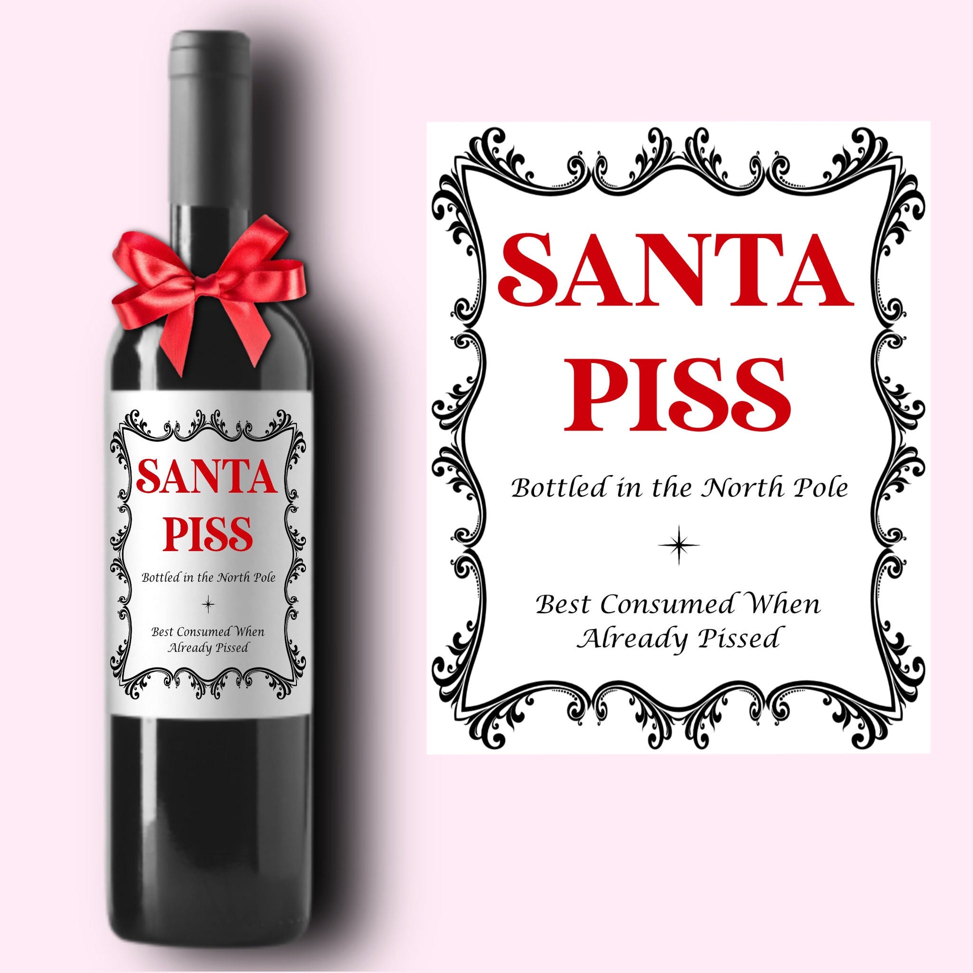 Funny Holiday Christmas Wine Label * Custom Wine Labels * Santa Piss * Secret Santa * Hostess Gift * Holiday Party * Hanukkah Dinner