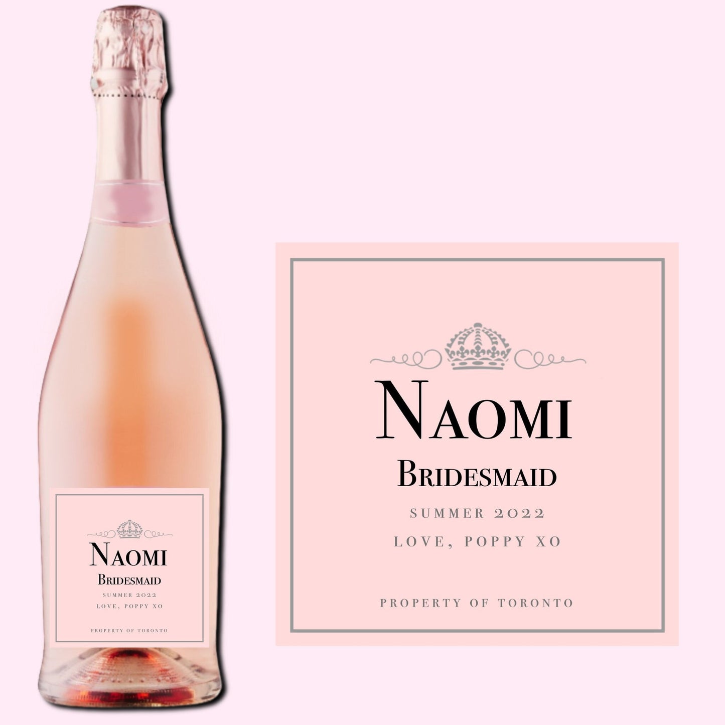 Bridesmaid Pink Rose Prosecco Champagne Labels | Maid of Honour Proposal | Will You Be My Bridesmaid | Gift Box | Wedding Party Gifts |