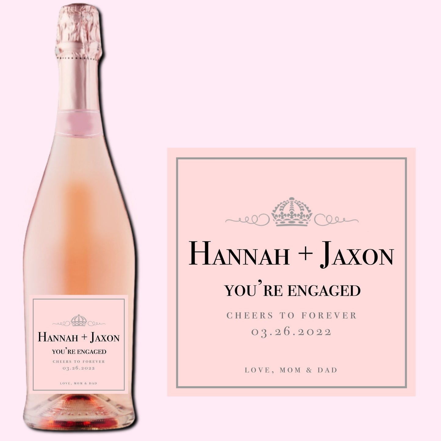 Custom Engagement Pink Rose Champagne Label * Personalized Engagement Gift * Wedding Gift * You're Engaged * Couple Gift * Prosecco
