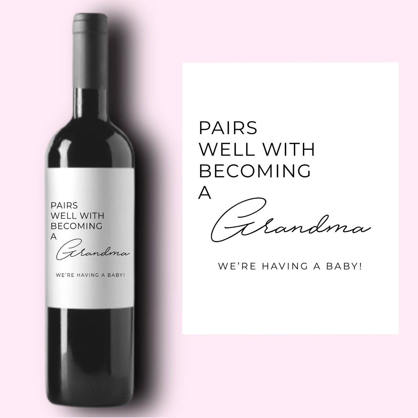 Baby Announcement Wine Labels | Personalized Pregnancy Announcement Gift | Pairs well with being Grandparents | Gift for Aunt, Uncle