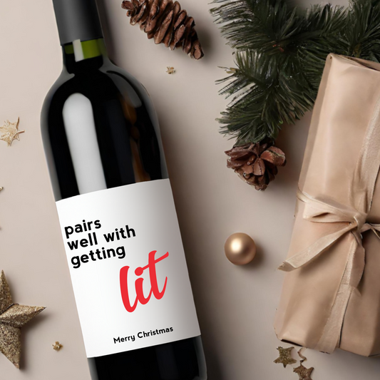 Getting Lit Funny Holiday Wine Label
