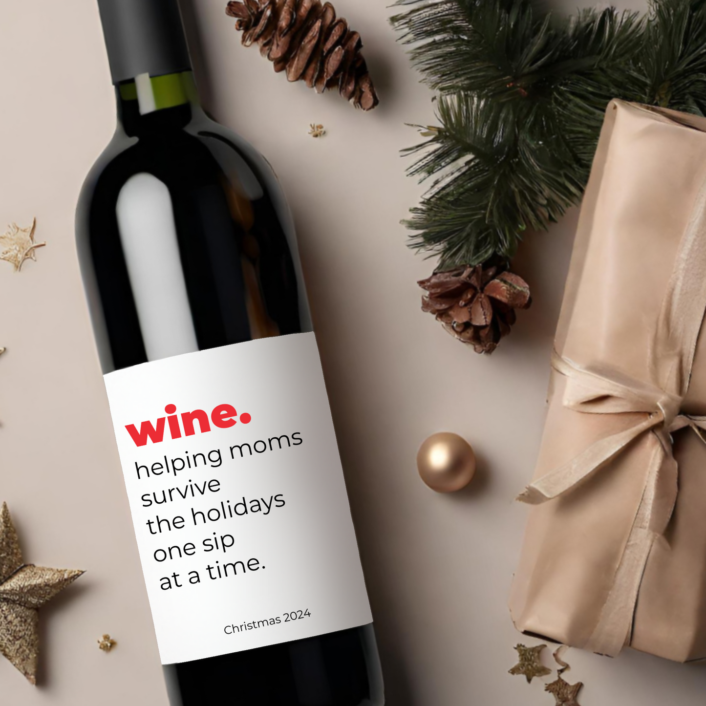 Wine Mom Funny Holiday Wine Label