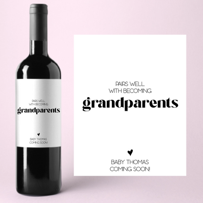 Pairs Well With Becoming Grandparents Pregnancy Announcement Wine Label