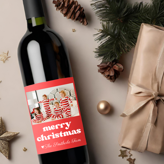 Merry Christmas Custom Photo Holiday Wine Label
