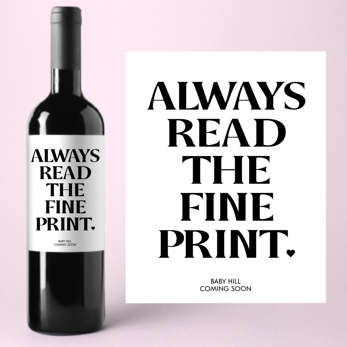 Always Read The Fine Print Baby Announcement Wine Label