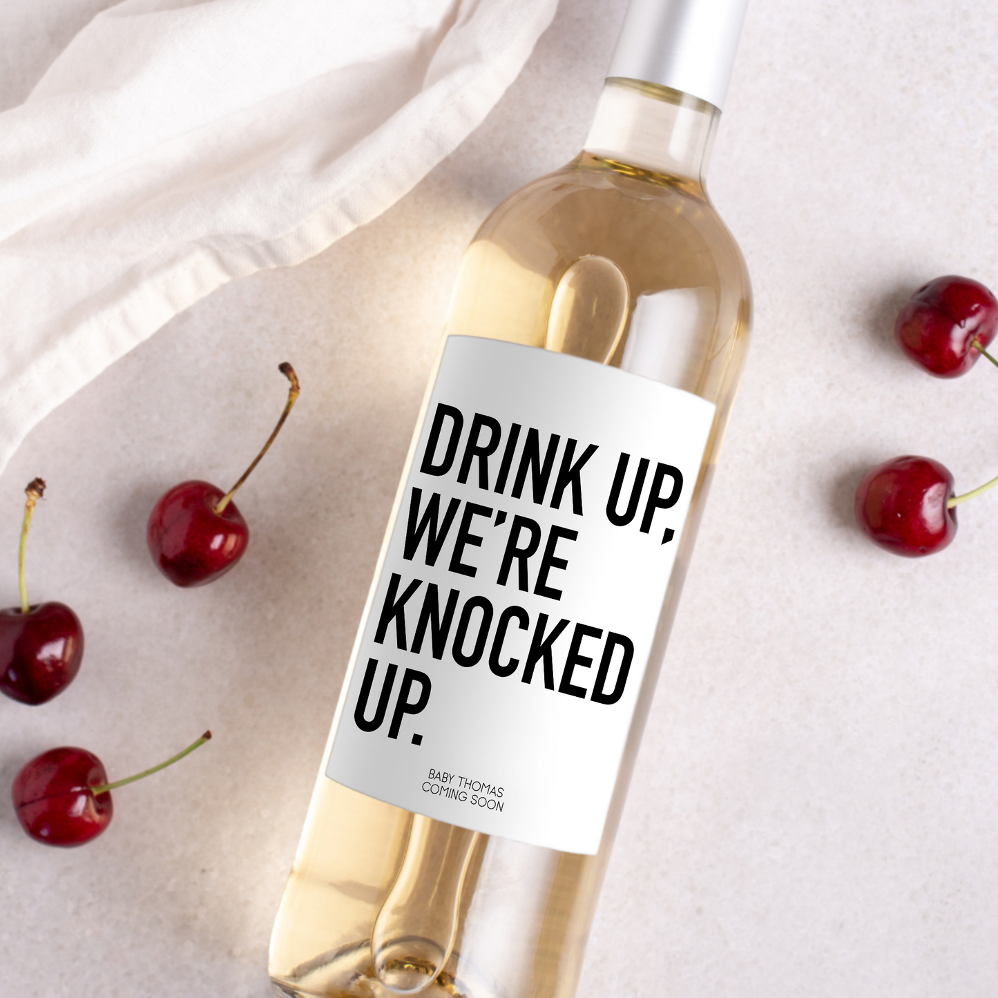 Drink Up We're Knocked Up Pregnancy Announcement Wine Label