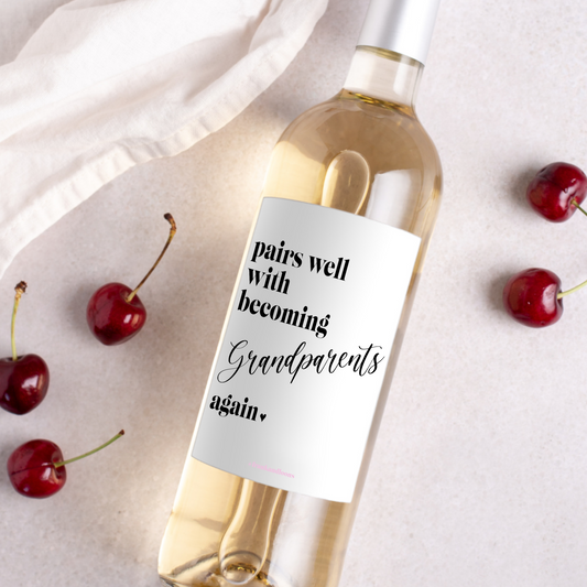 Pairs Well With Becoming Grandparents AGAIN Second Pregnancy Announcement Wine Label