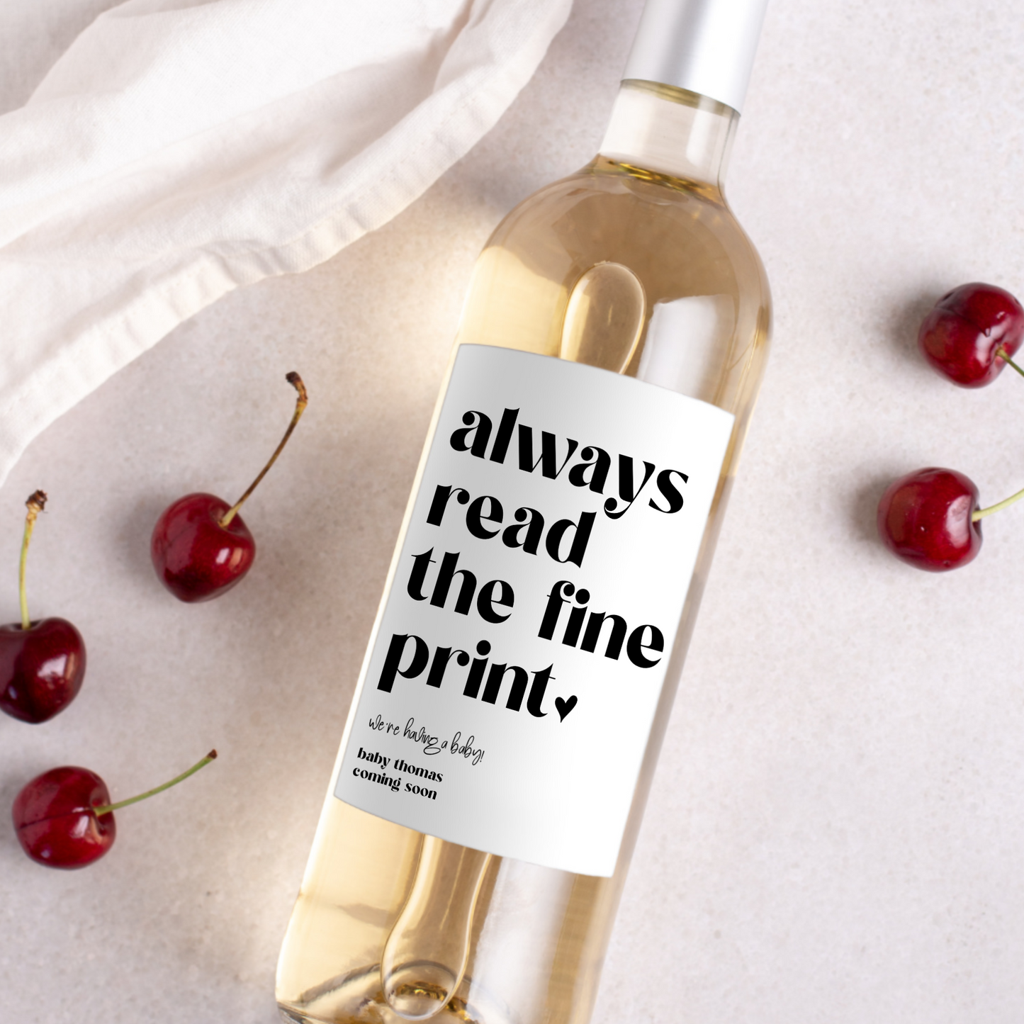 Always Read The Fine Print Baby Announcement Wine Label