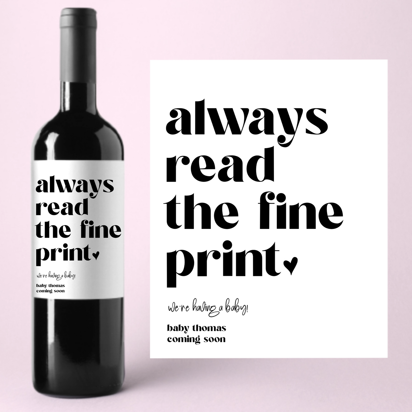 Always Read The Fine Print Baby Announcement Wine Label