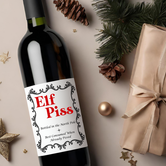 Elf Piss Holiday Wine Label