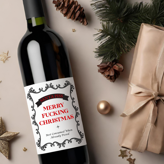 Merry FUCKING Christmas Holiday Wine Label