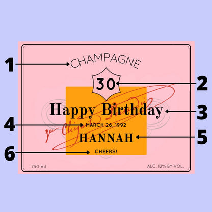 Birthday Champagne Label * Personalized Happy Birthday * Liquor Bottle Label * Gift For Her * Funny Cute Gift Ideas * Custom * FORTY * 30th