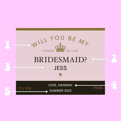 Bridesmaid Proposal Pink Champagne Labels | Maid of Honor Proposal | Will You Be My Bridesmaid | Bridesmaid Gift Box | Wedding Party Gifts |