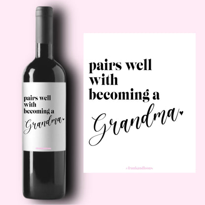 Baby Announcement Wine Labels * Personalized Pregnancy Announcement Gift * Grandmother Gift * Nonna * We're Having A Baby * Grandma Gift *