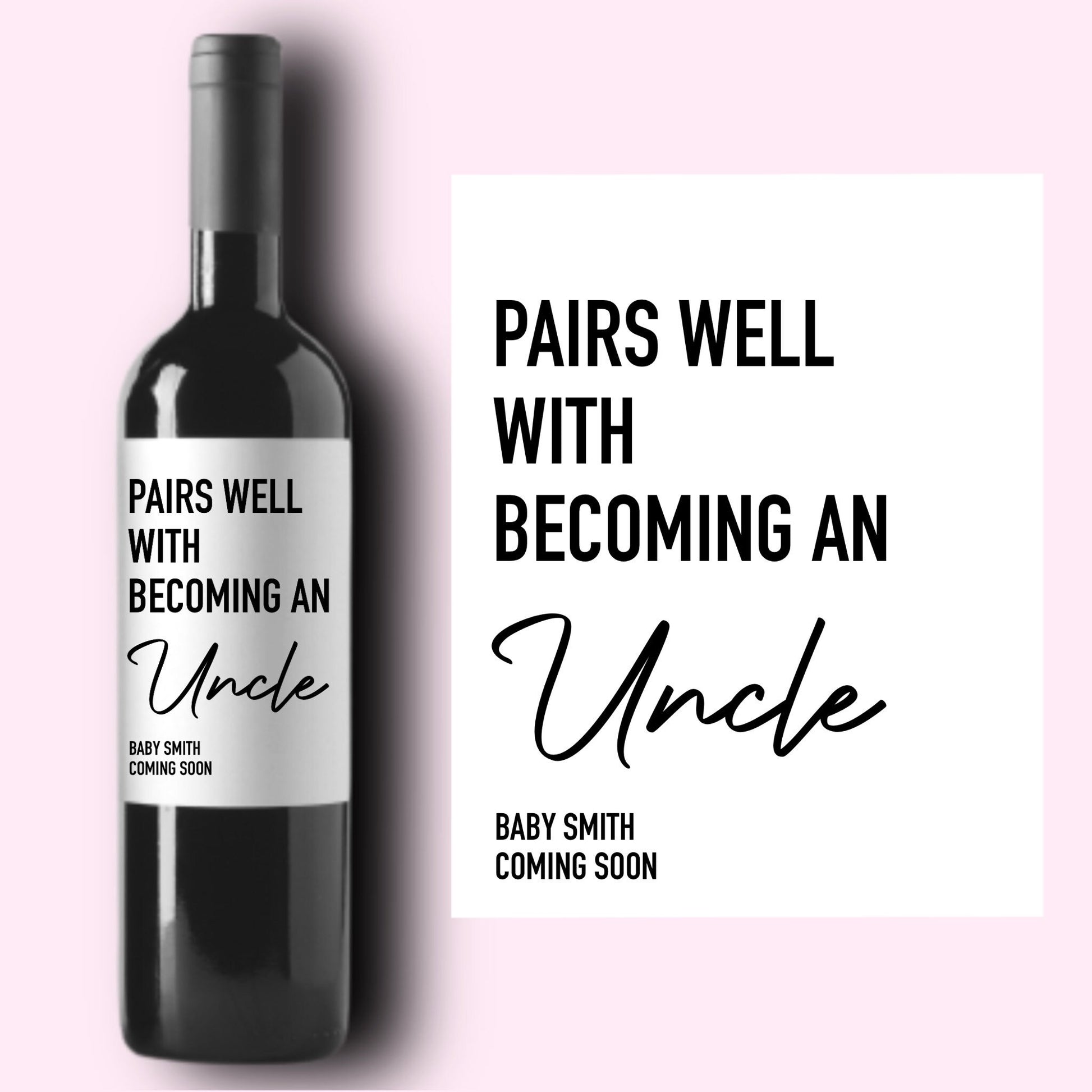 Baby Announcement Wine Labels * Personalized Pregnancy Announcement Gift * Brother Uncle Gift * Zio * We're Having A Baby* Uncle Gift *