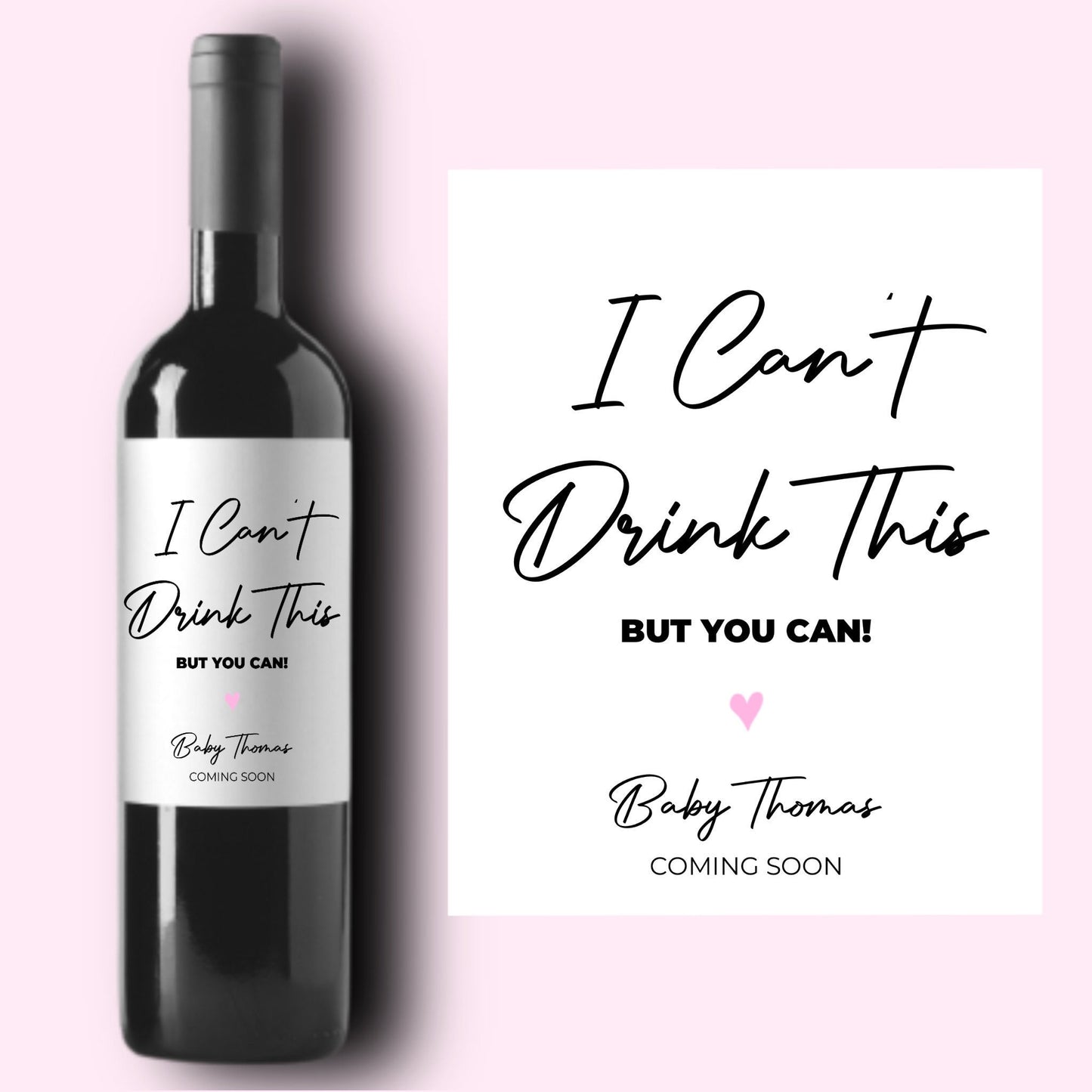 Baby Announcement Wine Labels * Personalized Pregnancy Gift * Grandparents Gift * I Can't Drink This But You Can* Aunt Uncle Gift * Friend *
