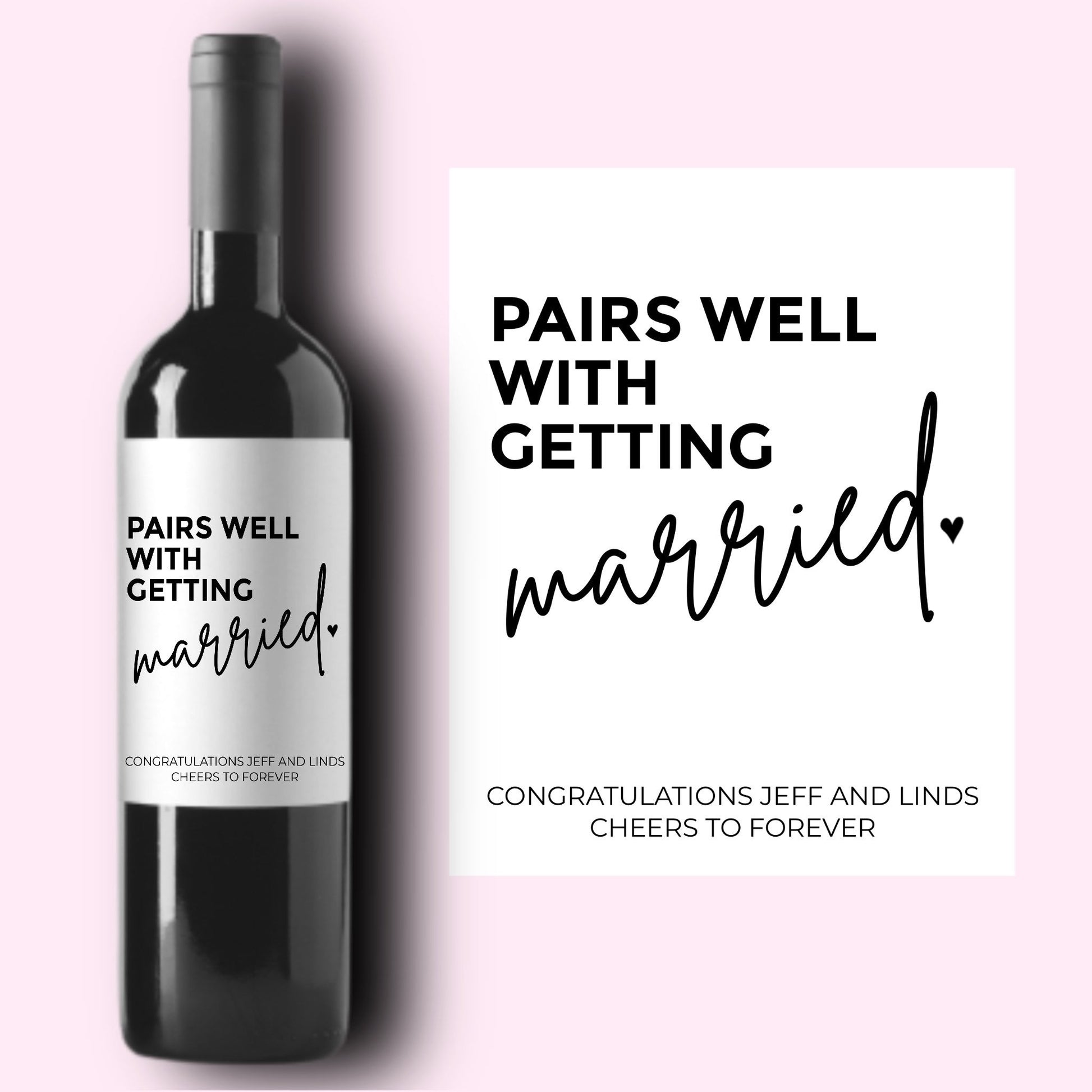 Wedding Wine Label, Engagement Gift, Pairs Well With Getting Married, Engagement Gift for Couples, Gift for Her, Engagement Card, Bride Gift