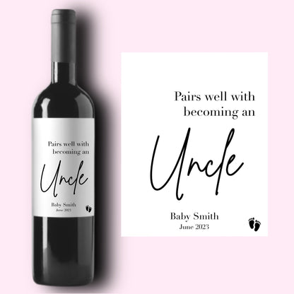 Baby Announcement Wine Labels * Personalized Pregnancy Announcement Gift * Brother Uncle Gift * Zio * We're Having A Baby* Uncle Gift *