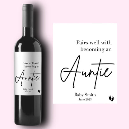 Baby Announcement Wine Labels | Personalized Pregnancy Announcement Gift | Sister Zia Aunt Gift | We're Having A Baby | Auntie Gift |