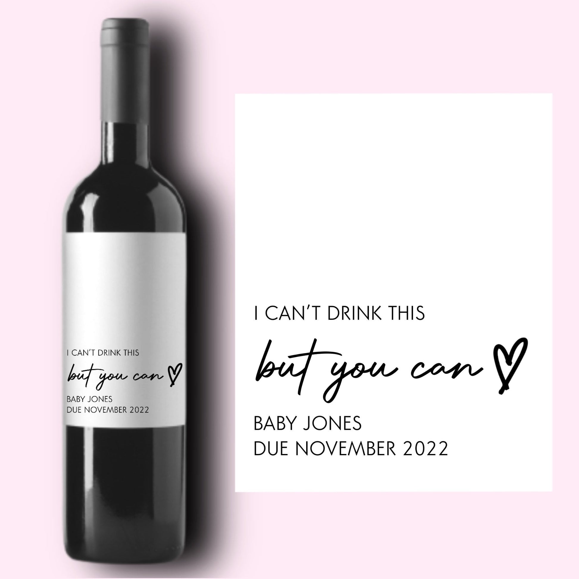 Baby Announcement Wine Labels | Personalized Pregnancy Gift | Grandparents Gift | I Can't Drink This But You Can | Friend Aunt Uncle Gift |
