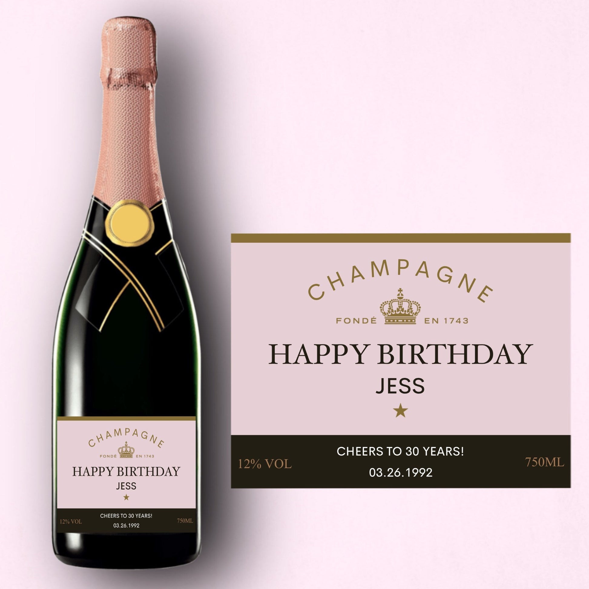 Birthday Champagne Label * Personalized Happy Birthday * Liquor Bottle Label * Gift For Her * Funny Cute Gift Ideas * Custom * FORTY * 30th
