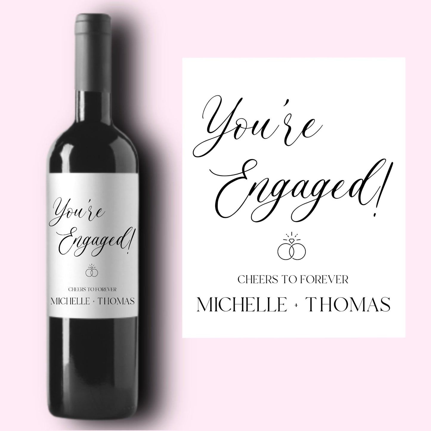 Engagement Wine Label, Custom Engagement Gift, Pairs Well With Engagements, Engagement Gift for Couples, Engagement Card, Bride Groom Gift