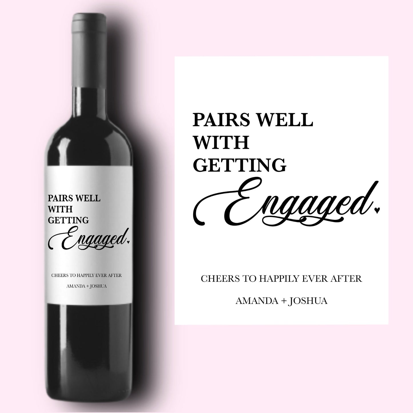 Engagement Wine Label, Custom Engagement Gift, Pairs Well With Engagements, Engagement Gift for Couples, Engagement Card, Bride Groom Gift