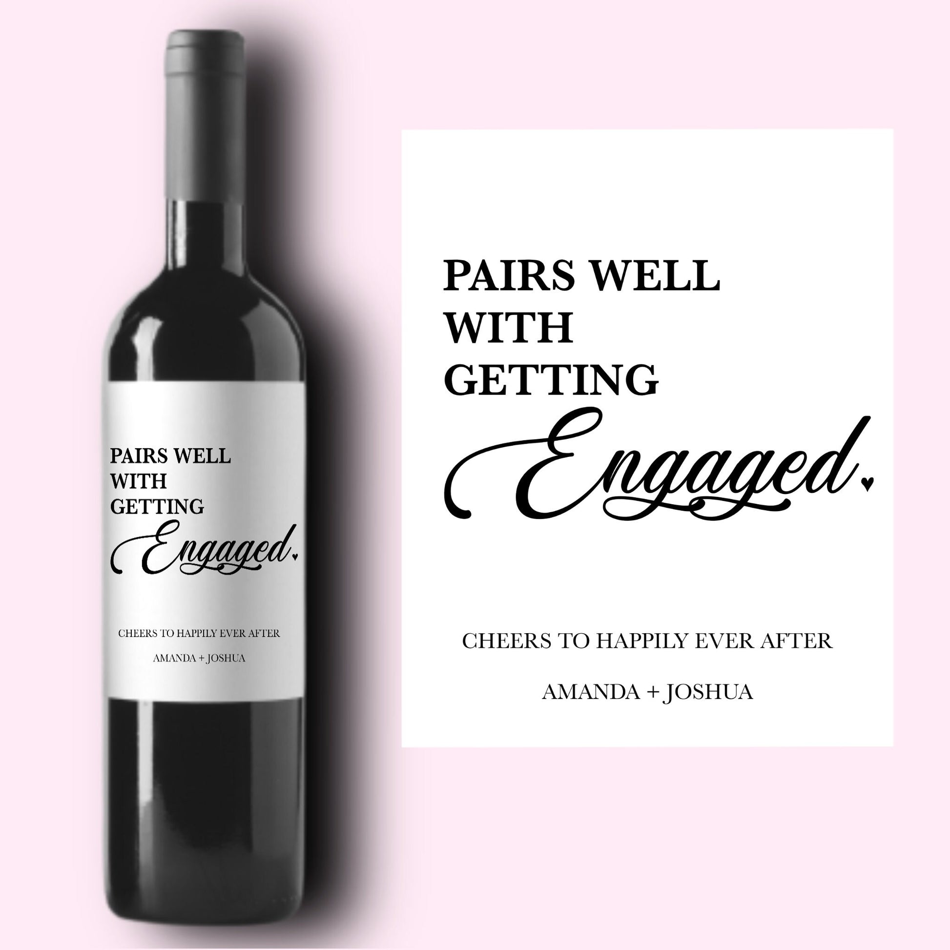 Engagement Wine Label, Custom Engagement Gift, Pairs Well With Engagements, Engagement Gift for Couples, Engagement Card, Bride Groom Gift