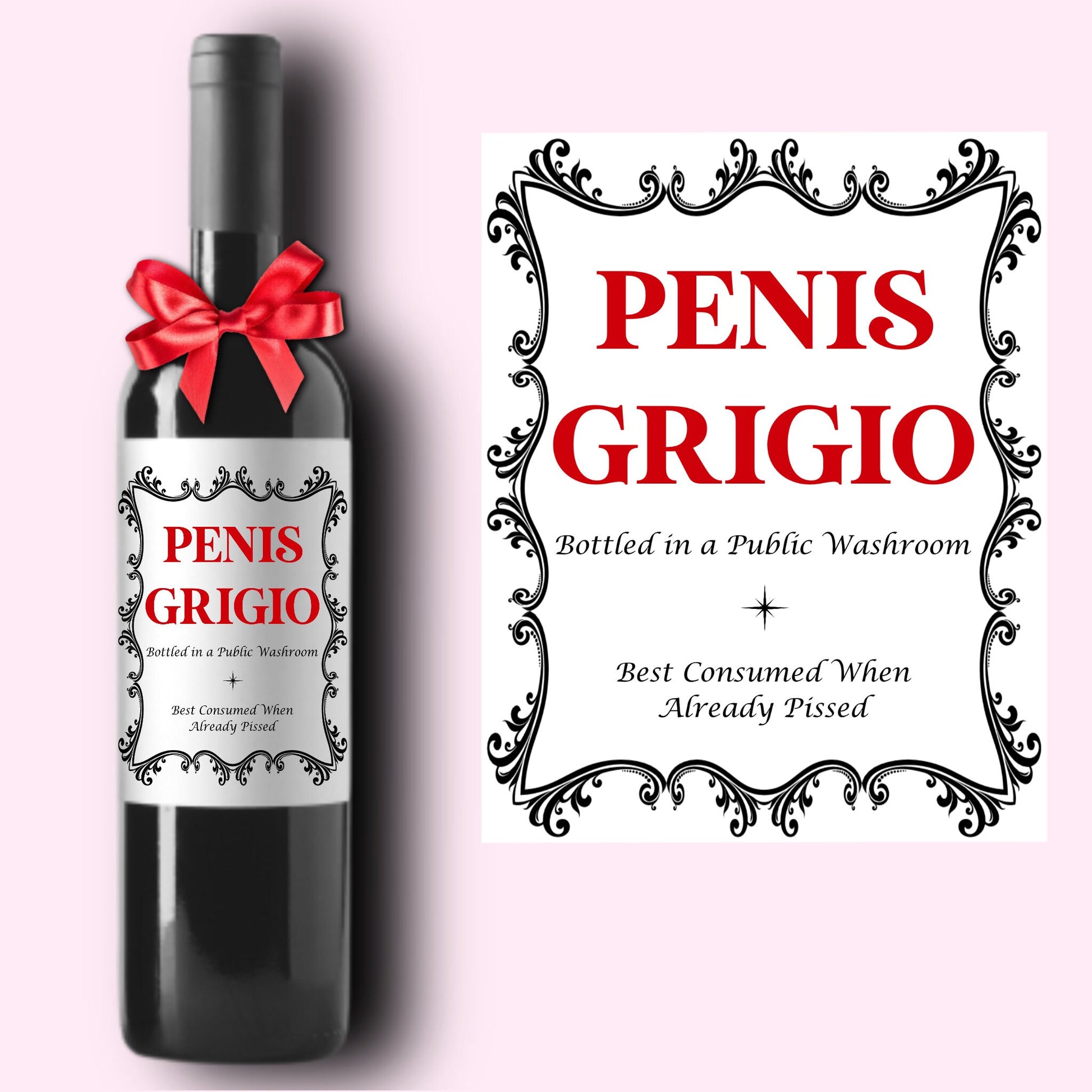 Funny Holiday Christmas Wine Label * Custom Wine Labels * Penis Grigio * Secret Santa * Hostess Gift * Holiday Party * Birthday Gift *