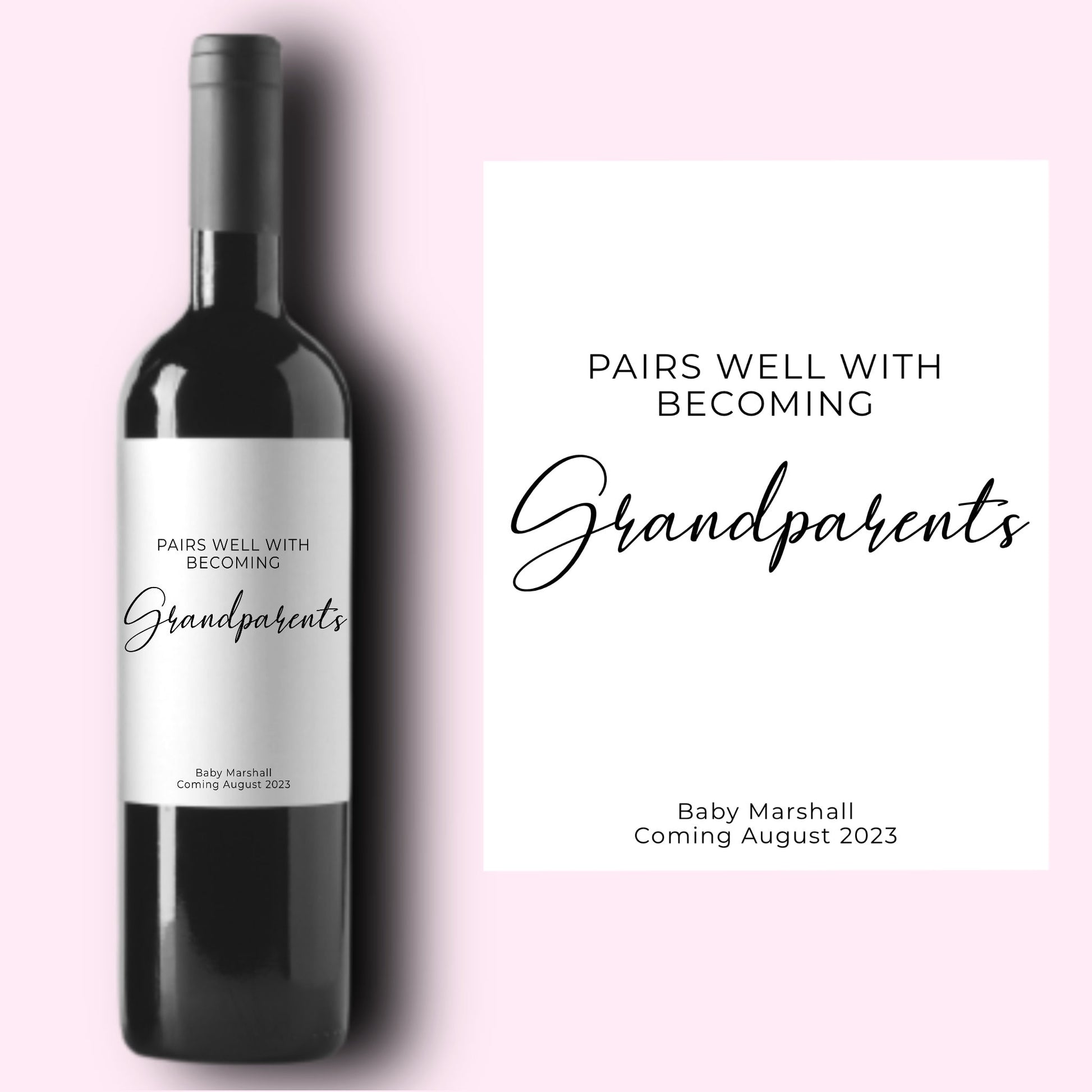 Baby Announcement Wine Labels | Personalized Pregnancy Announcement Gift | Pairs well with being Grandparents | Gift for Aunt, Uncle
