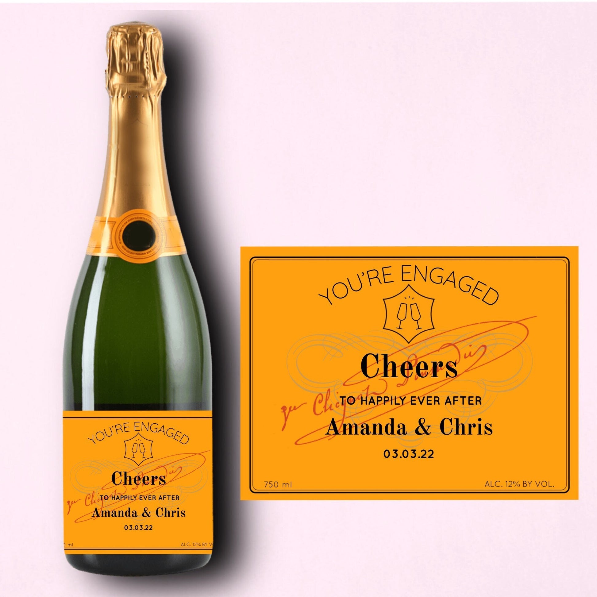 Custom Engagement Orange Champagne Label * Personalized Engagement Gift * Wedding Gift * You're Engaged * Couple Gift * Champagne * Wine *
